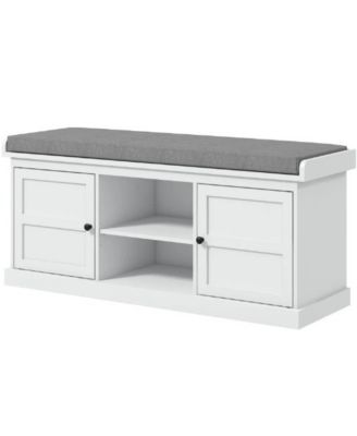 Shoe Bench, Storage Bench with Padded Seat, 2 Cabinets and Adjustable Shelf for Entryway, Hallway and Living Room