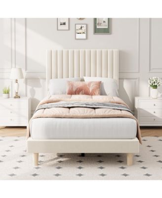 Upholstered Platform Velvet Bed Frame with Headboard,Strong Wooden Slats Support