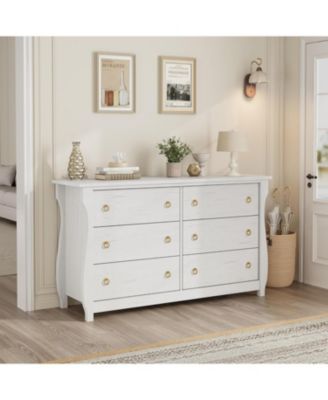 6-Drawer Dresser - Tall Boho Dresser with Curved Legs, Rattan Accents, and Freestanding Storage for Living Room, Bedroom, Entryway, or Balcony