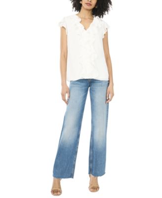 Women's Short Flutter-Sleeve V-Neck Top