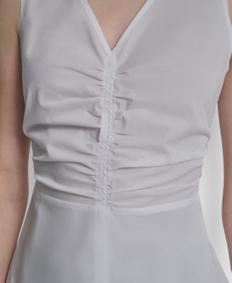 Women's Sleeveless Cotton Polin Ruched Front Top