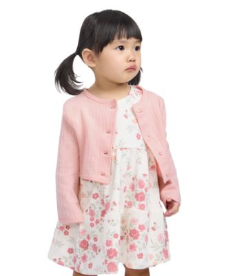 Baby Girls' Round Neck Cardigan, Dress and Bloomers, 3-Piece Set