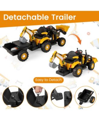 12V 4-in-1 Kids Ride On Tractor with Excavator & Bulldozer