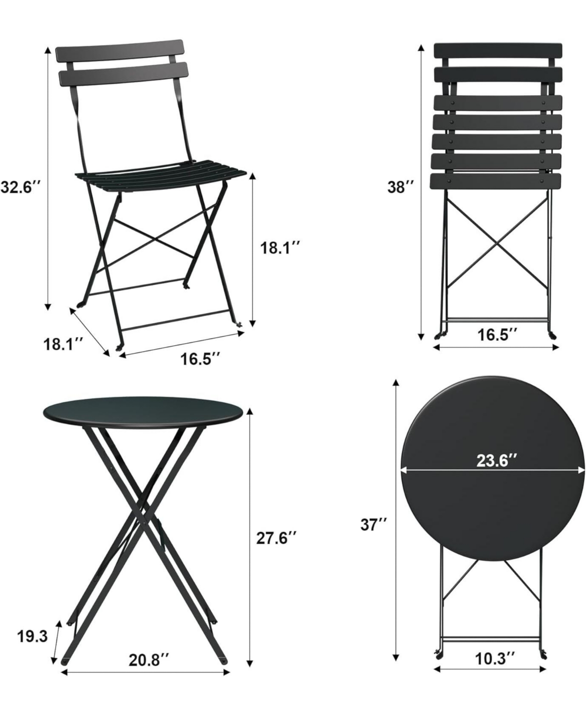 gaomon 3-Piece Patio Bistro Set, Foldable Table & 2 Chairs, Outdoor/Indoor Furniture for Patio, Balcony, Porch & Poolside.