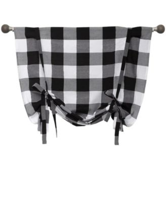 Country Farmhouse Large Buffalo Plaid Tie Up Window Curtain With Ties