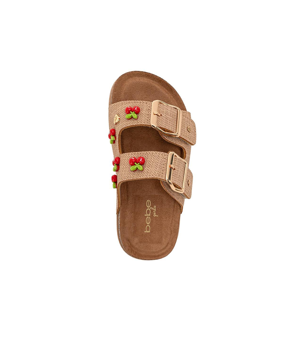 Bebe Girls Sandals - Comfortable, Easy Slide-On with Cherry Charm Detail