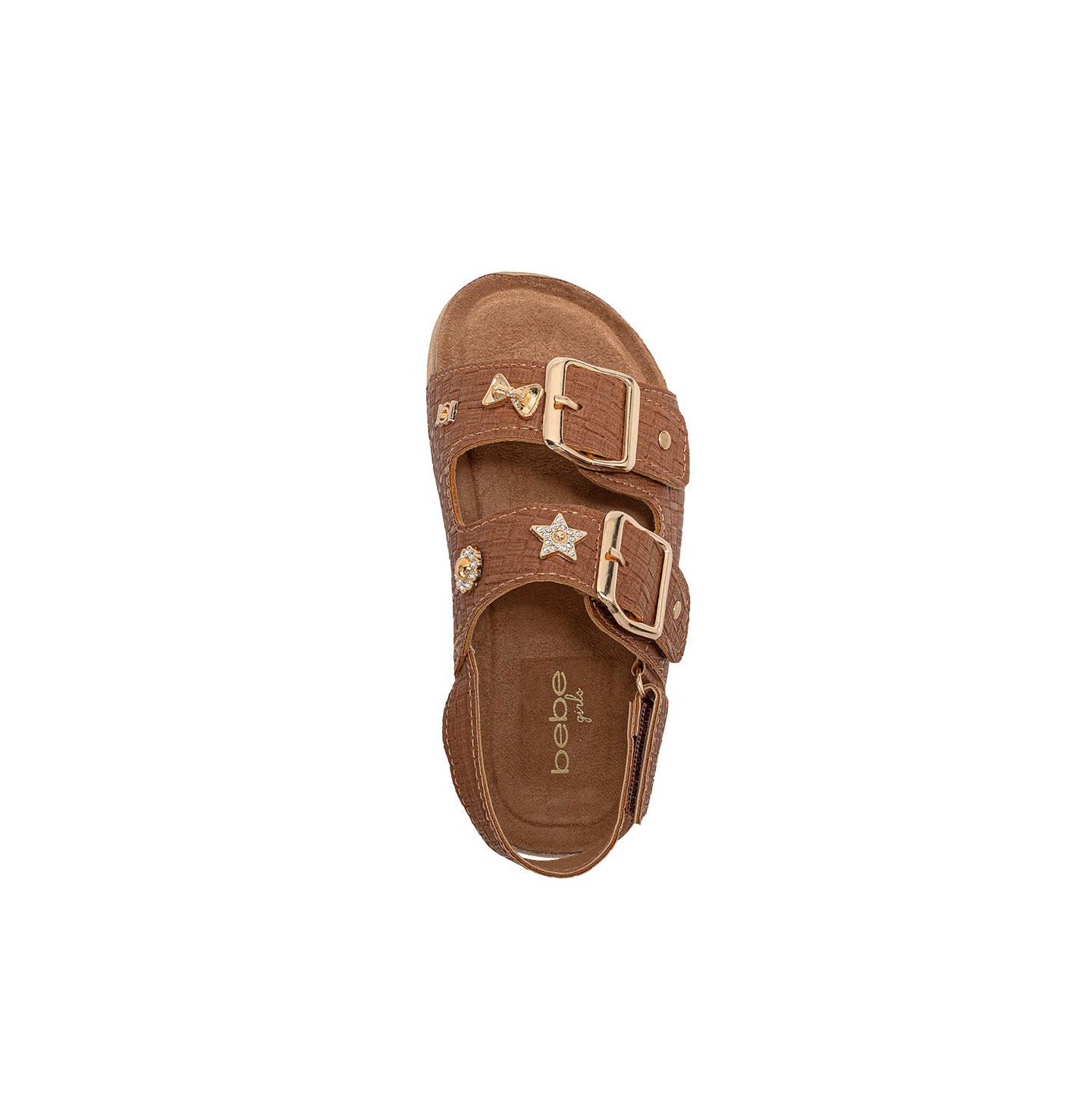 Сандалии Bebe Footbed Sandals - Comfortable Design with Double Buckle and Charms для девочек, цвет: Коньячный — фото 6