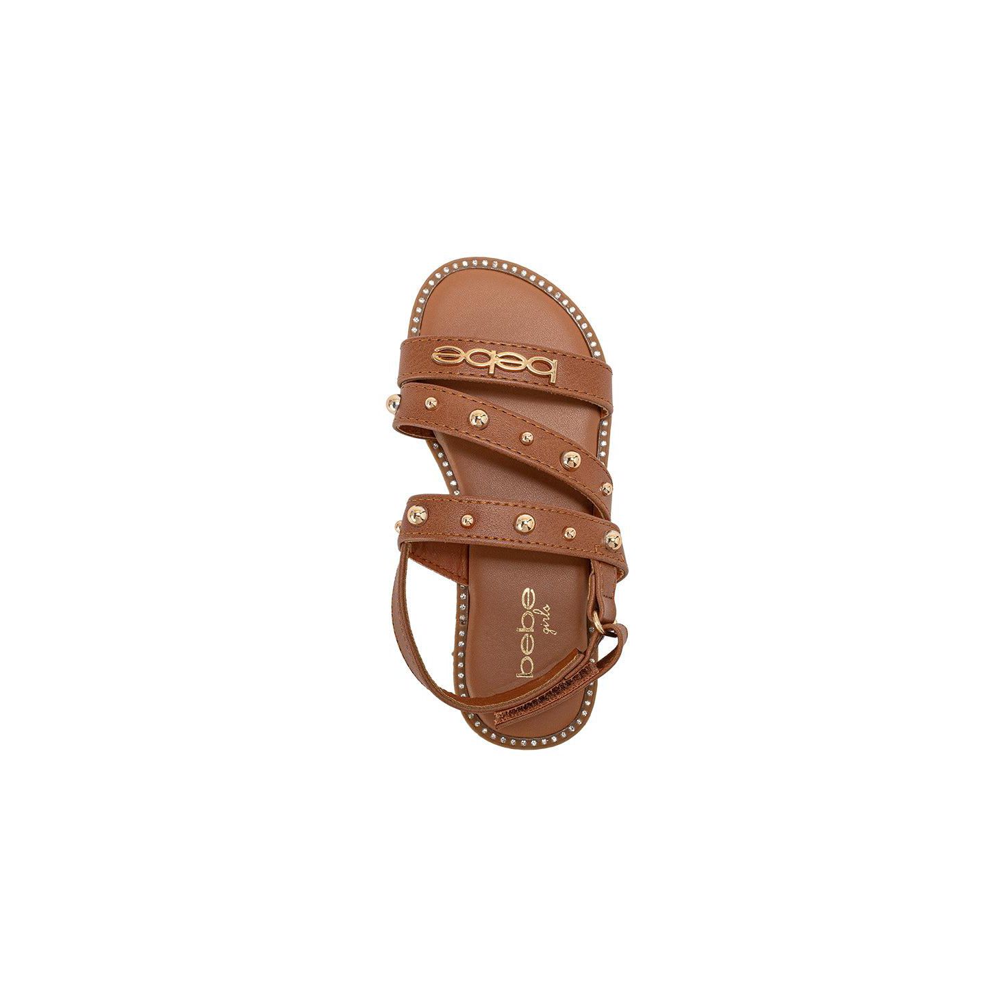Сандалии Bebe Fashion Sandals with Dome Stud Logo hw для девочек, цвет: Коньячный — фото 6