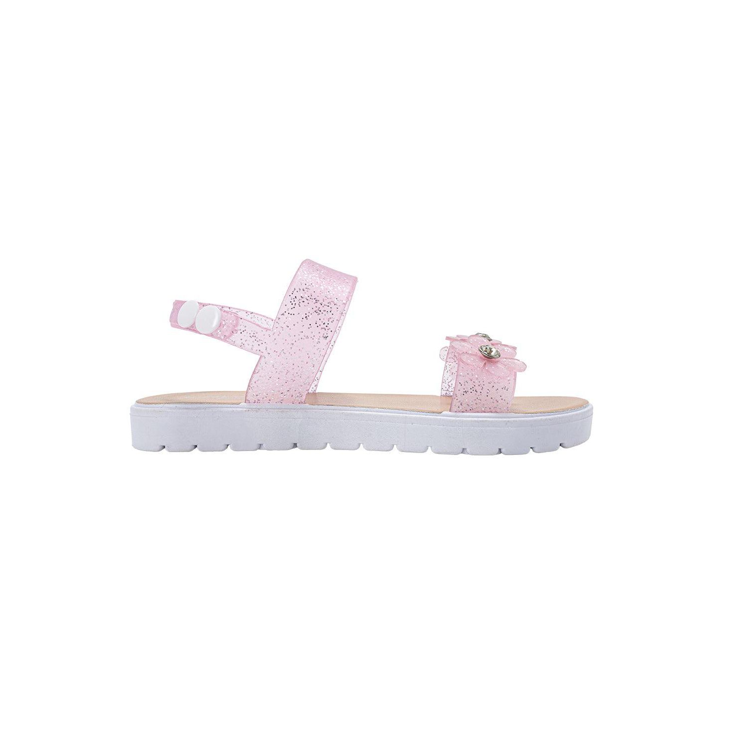 Girls PCU sandal with Glitter Flower snd RS