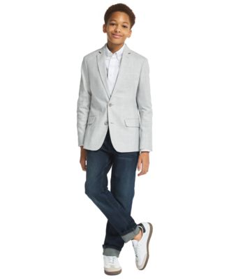 Boys' 8-20 Textured Check Sport Front Button Coat