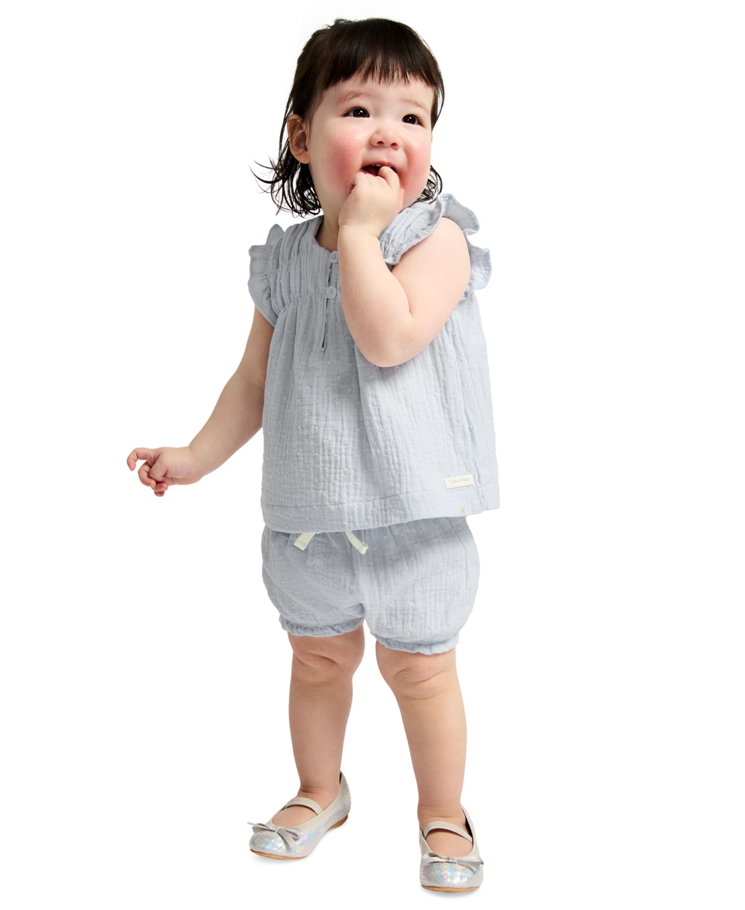 Baby Girls' Woven Clip-Dot Ruffle Trim Top & Bloomers, 2-Piece Set