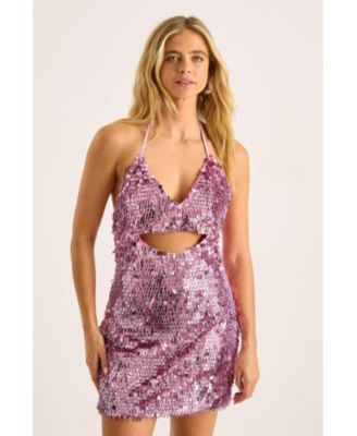 Women's Disc Tassel Halter Mini Dress