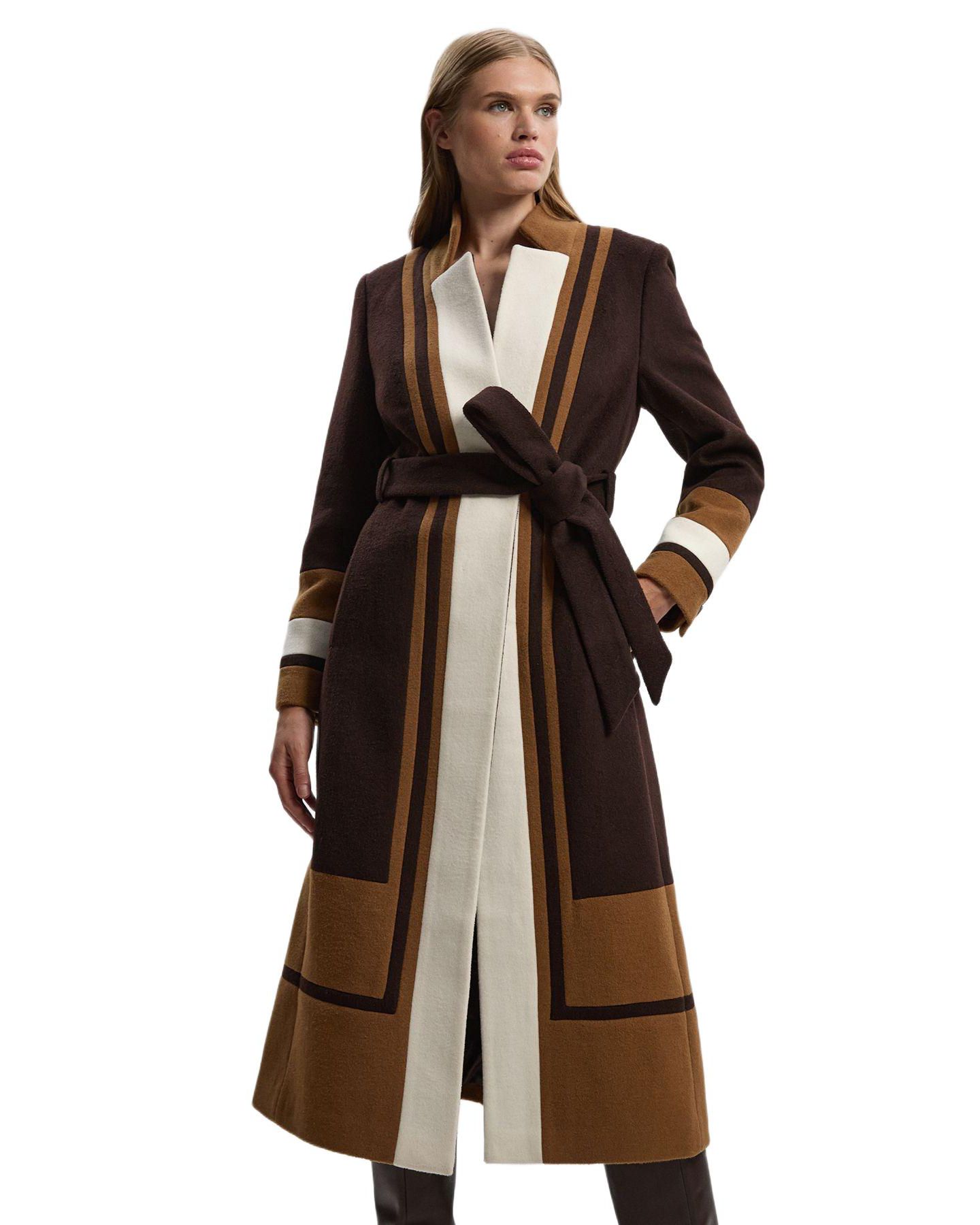 Женское пальто Karen Millen Brushed Wool Belted Midi, цвет: Шоколадный — фото 2