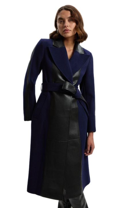 Женские куртки Karen Millen Women's Wool Pu Mix Belted Midi Coat
