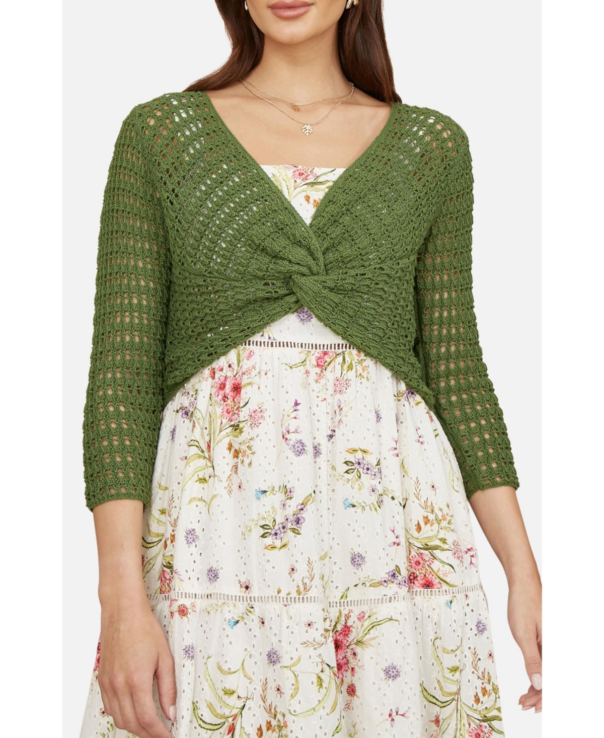 Yumi Women's Crochet Cotton Twisted Bolero Top