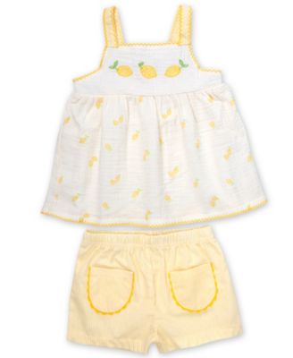 Baby Girls' Lemon-Inspired Square Neck Tank Top & Shorts, 2-Piece Set