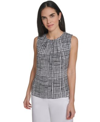 Women's Printed Sleeveless Pleat Neck Camisole Top