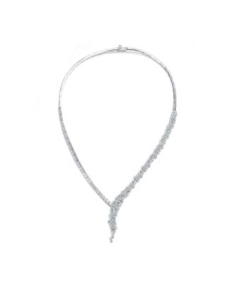 Elegant White Gold Plated CZ Cluster Asymmetrical Necklace