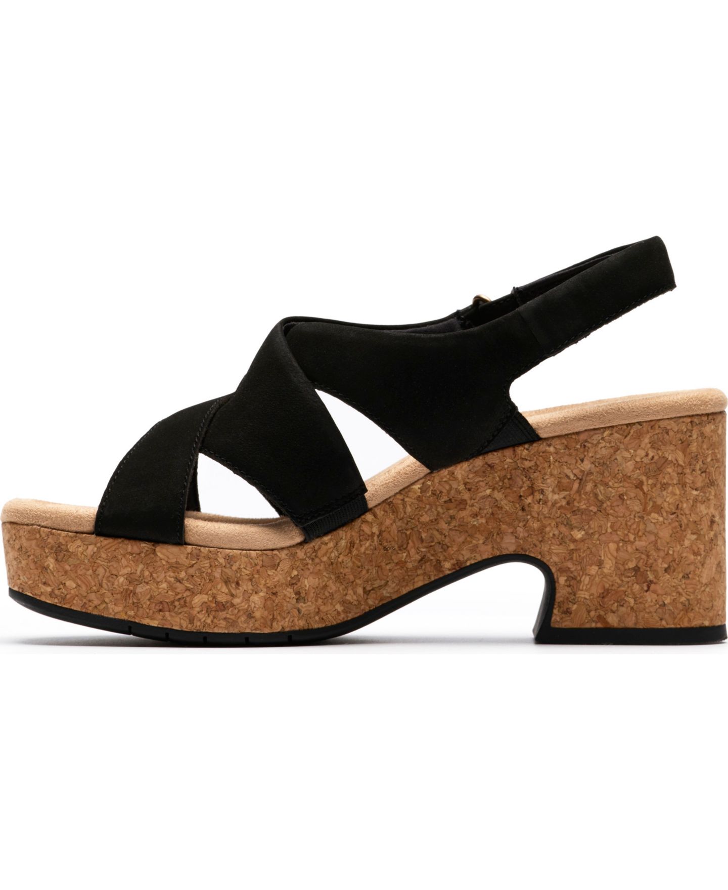 Женские сандалии Clarks Nerisa Grace Round Toe Wedge, цвет: Чёрный нубуковый — фото 4