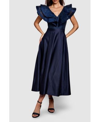 Women's Frill Shoulder Midi Dress