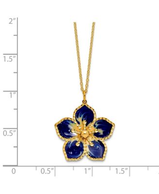 14K Yellow Gold 18 Inch Italian Navy Enamel Textured Plumeria Necklace
