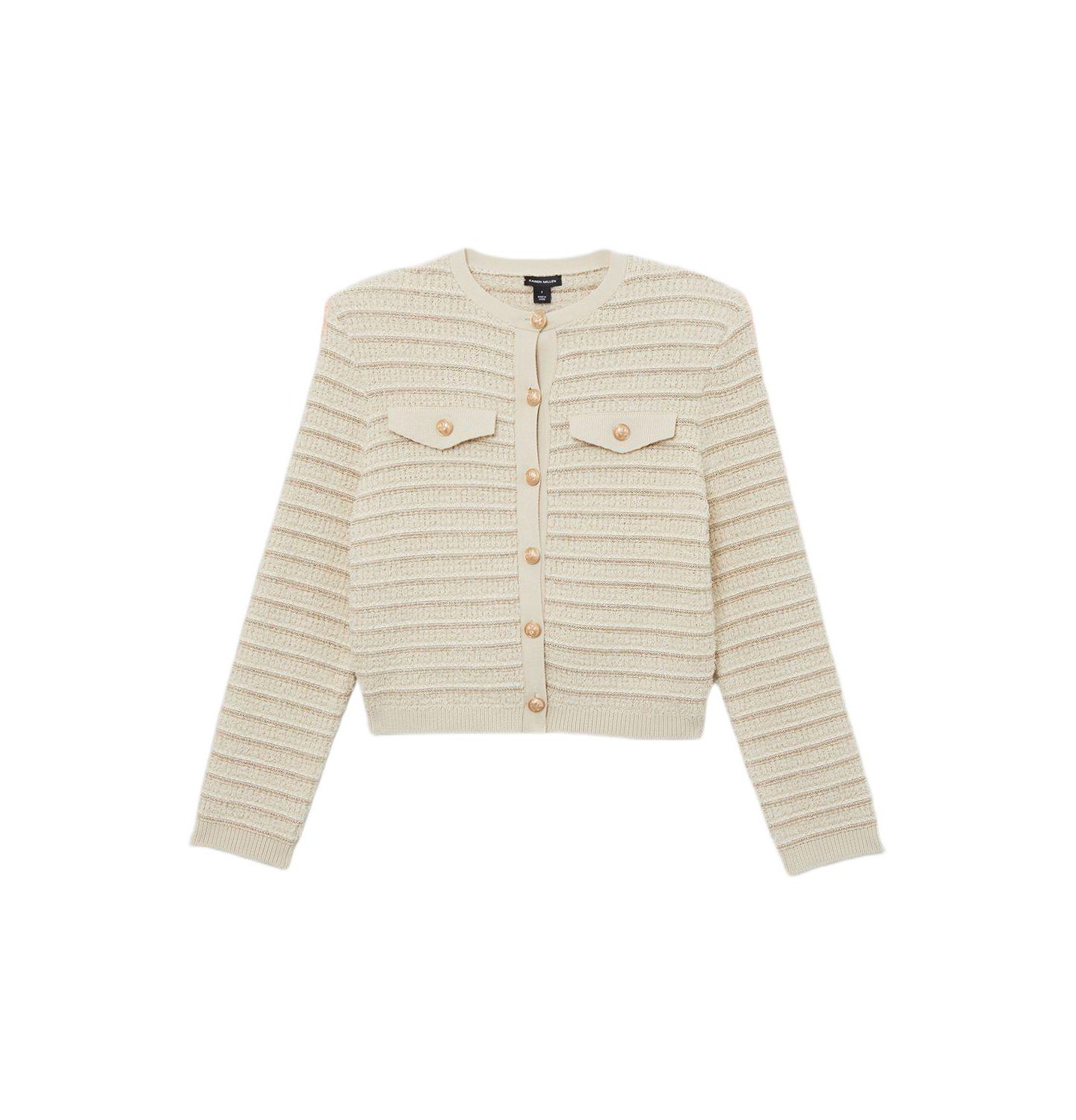 Женская куртка Karen Millen Textured Military Trim Knit, цвет: Кремовый — фото 2
