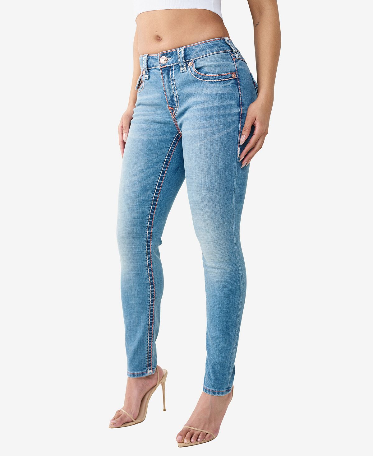 True Religion Women's Jennie Mid-Rise Skinny Super T Flap Jeans view 3 — MAYCSS fashion products