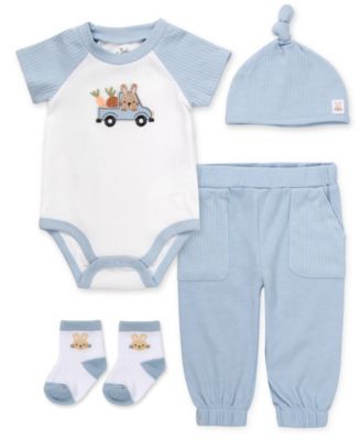 Baby Boys' Bunny-In-A-Truck Graphic Bodysuit & Pull-On Pants, 4-Piece Set