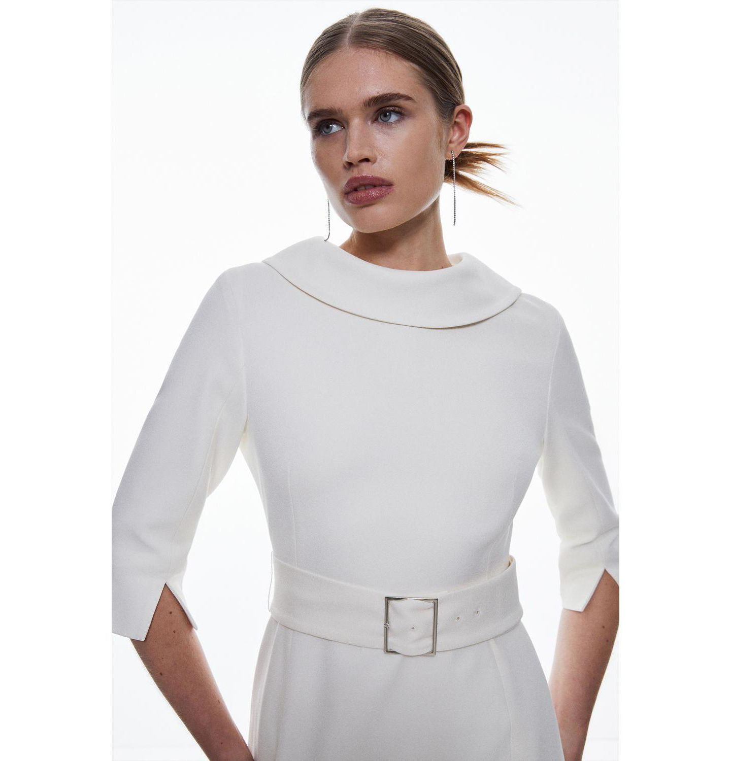 Женское платье Karen Millen Crepe Roll Neck Pencil Midi, цвет: Слоновая кость — фото 4