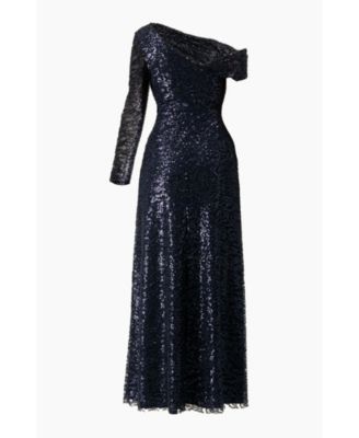 Women's Embroided Gown with Front Slit and One Sleeve