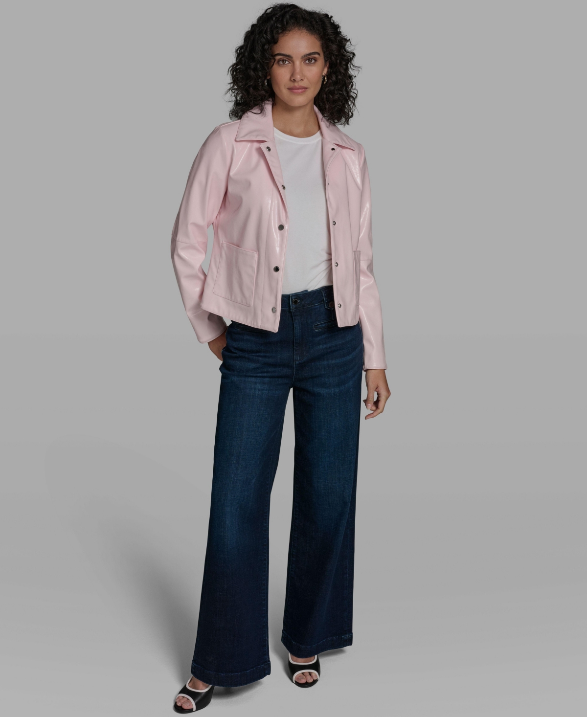 Karl Lagerfeld Paris Women's Short Faux Patent Leather Jacket