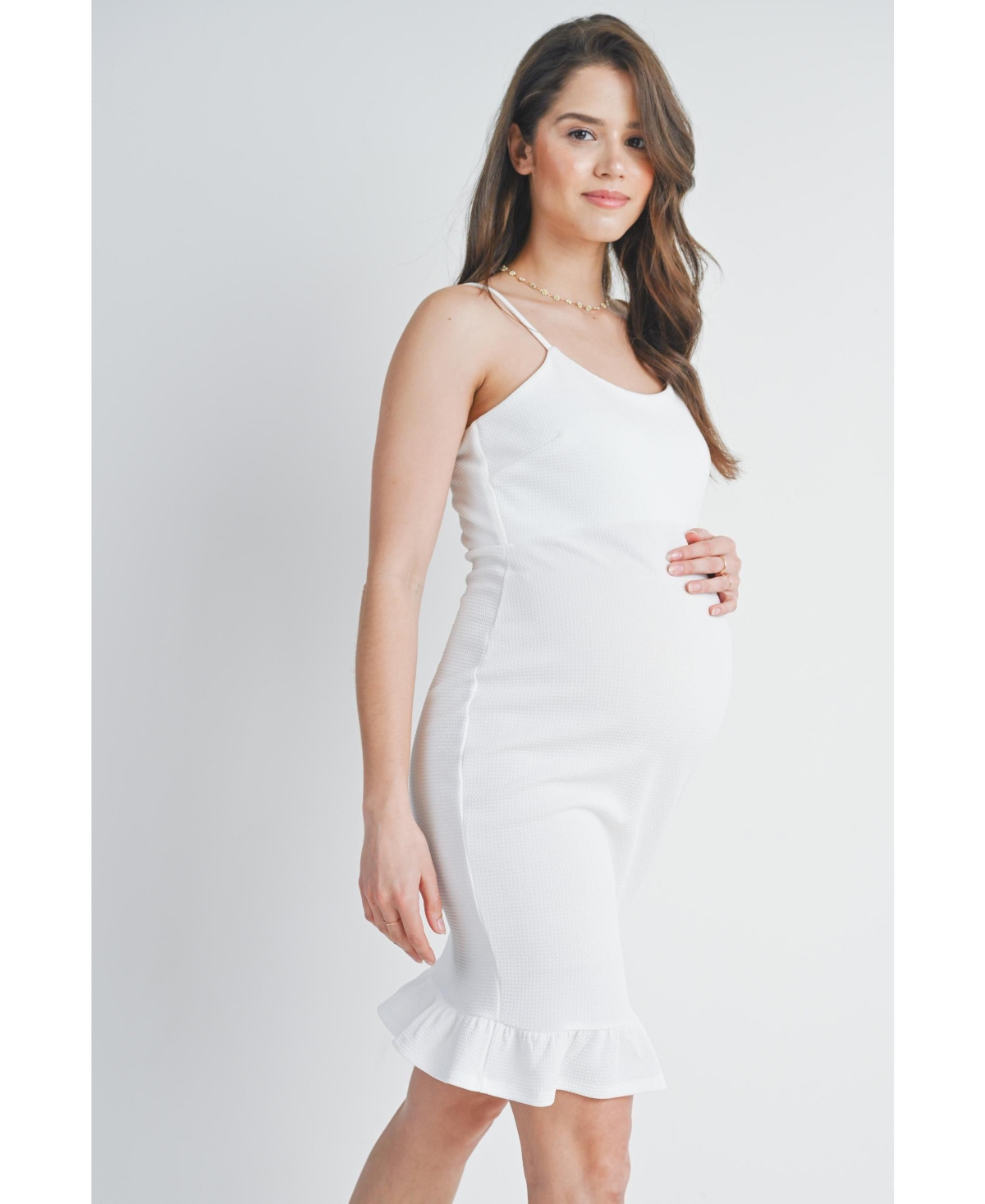 Hello Miz Maternity Bodycon Spaghetti Strap Scoop Neck Dress with Ruffle Hem