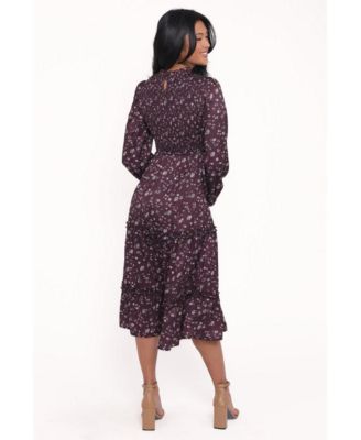 Women's Edwina Shirred Frill Long Sleeve Midi Dress