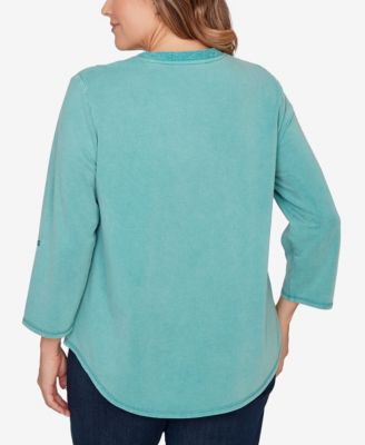 Plus Size Lace Applique French Terry Top