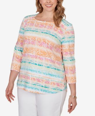 Plus Size Painted Floral Stripe Knit Top
