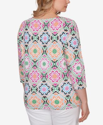 Plus Size Kaleidoscope Floral Boat Neck Knit Top