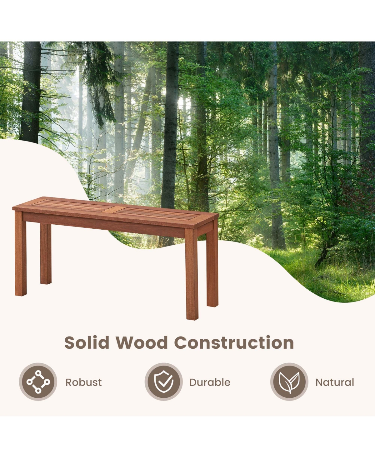 Patio Backless Bench 2-Seater Outdoor Dining Bench Solid Wood Garden Backyard