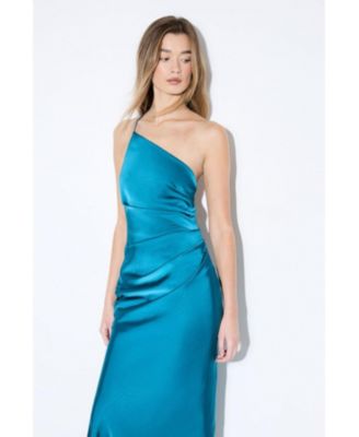 Women's Satin Asymmetric Maxi Bridesmaid Dress