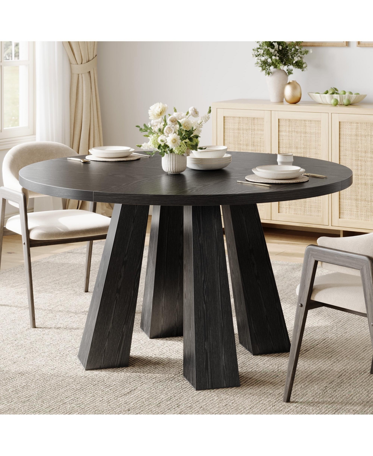 Gaomon Round Dining Table for 4-6 People, Dining Room Table with Wooden Pedestal Base