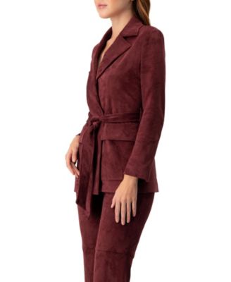 Women's Faux-Suede Blazer with Waist Tie