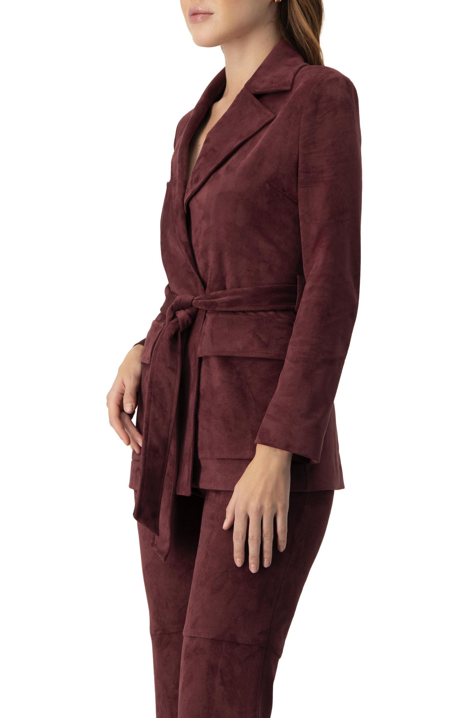 Women's Faux-Suede Blazer with Waist Tie