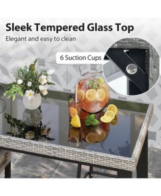 43.5" Outdoor Bar Table with Tempered Glass Top & 3 Rattan Shelves Storage