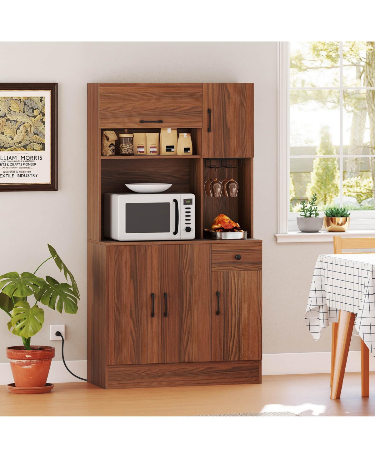 66" Pantry Cabinet Tall Kitchen Storage Cabinet with Charging Station