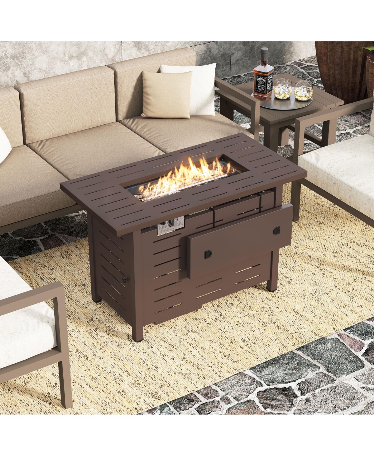 Costway 40-Inch Outdoor Propane Fire Pit with Lava Rocks Removable Lid & Protective Cover