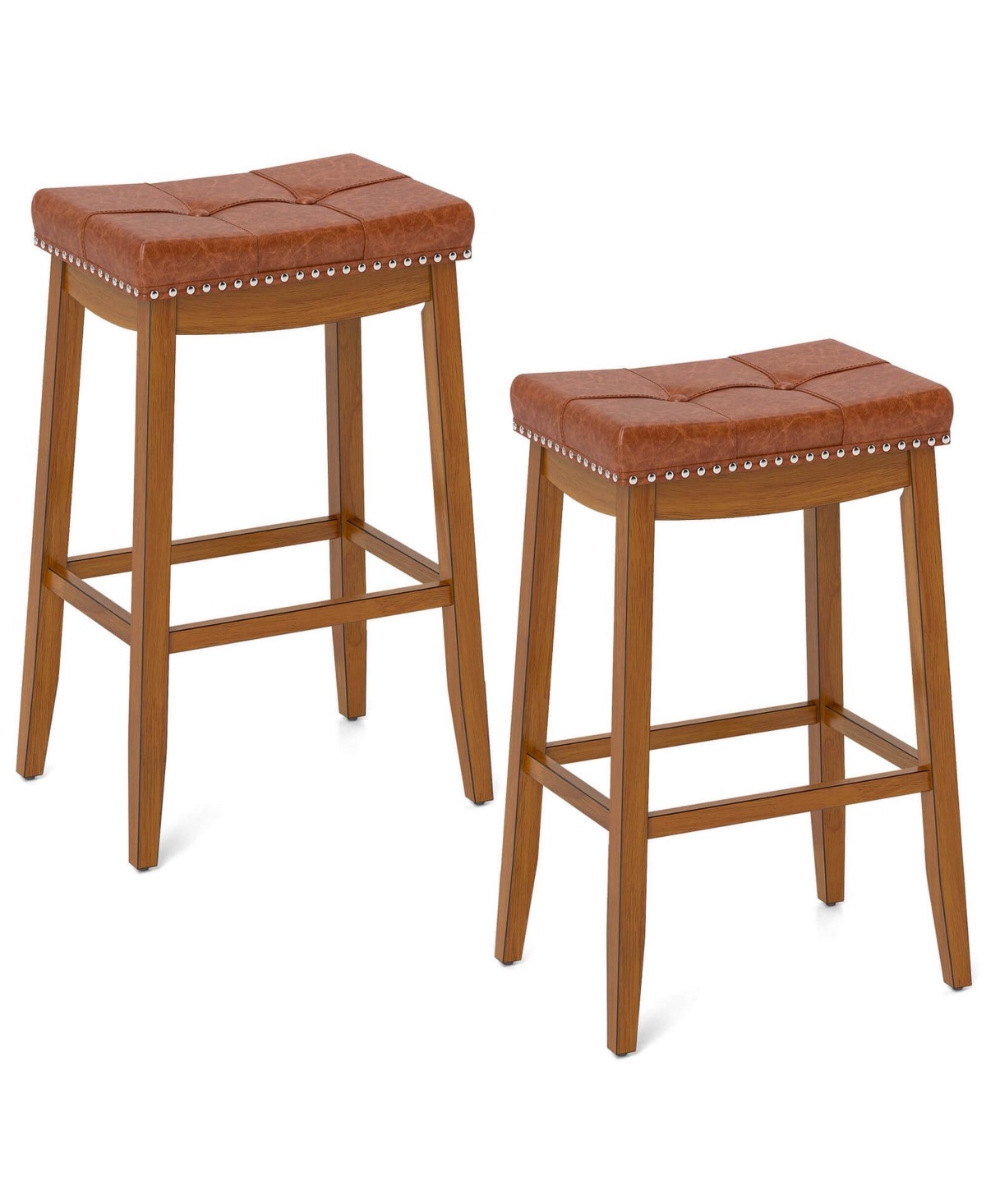 29" Bar Height Stools Set of with Pu Leather Seat Solid Rubber Wood Frame