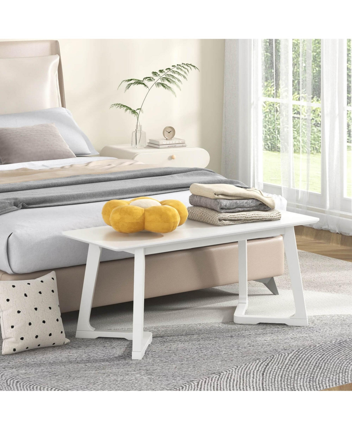 1 Pcs 42" Modern Entryway Bench with Rubber Wood Legs Smooth Seating Area Easy Assembly