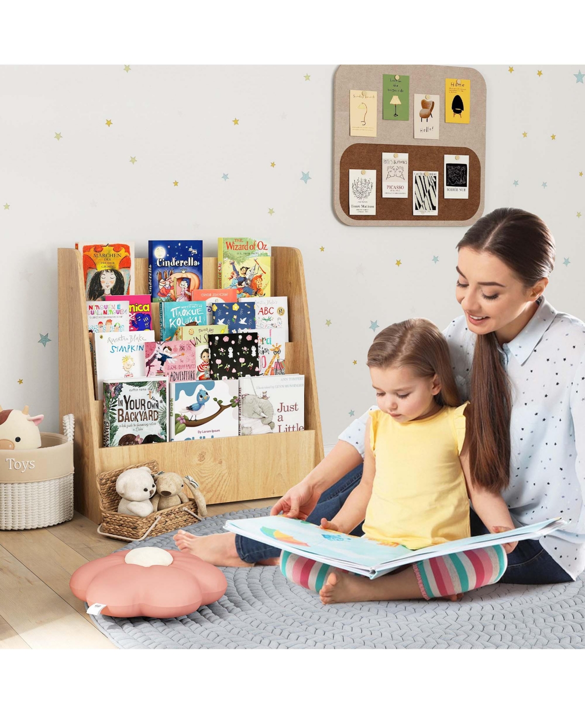 Costway 4-tier Kids Wooden Bookshelf Toddlers Book Rack with Deep Shelves