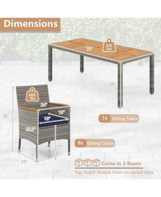 9 PCS Patio Dining Set for 8 Table and PE Rattan Chairs with 2" Umbrella Hole