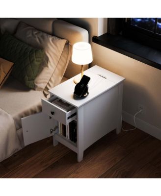 End Table with Charging Station Flip Top Bedside Table with USB Ports & Outlets