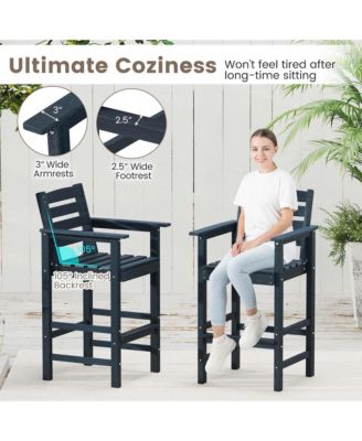 3-Piece Patio HDPE Bar Set Armchairs with Square High-Top Table Footrest & Backrest